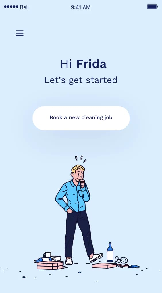 CleanNow customer app home and service booking screen