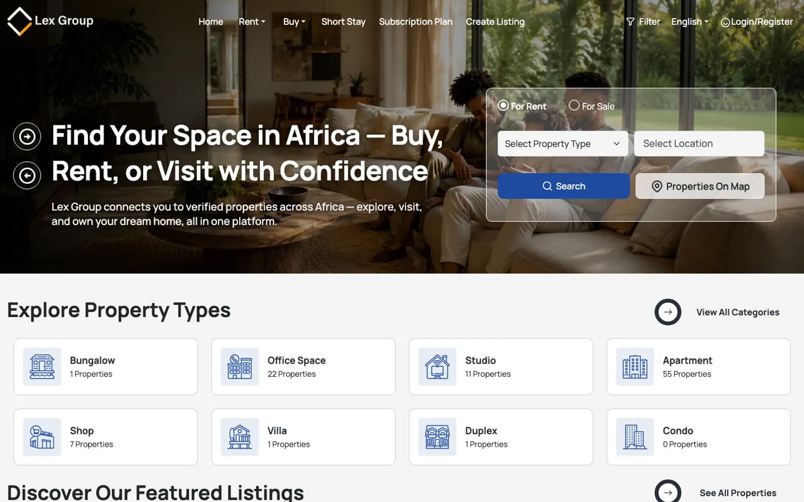Lex Group - A multi-country property marketplace for buying, renting, and short stays across Africa